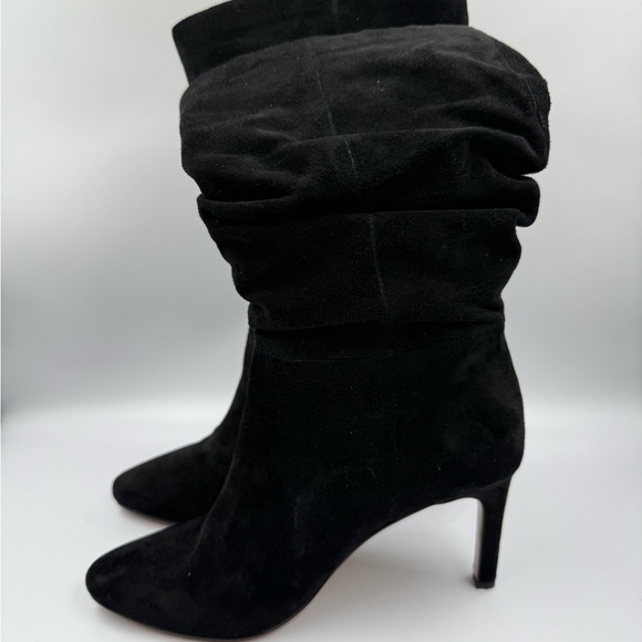 Banana Republic Black Suede Slouch Heeled Boots Pointed Toe Size 7 - Picture 2 of 6